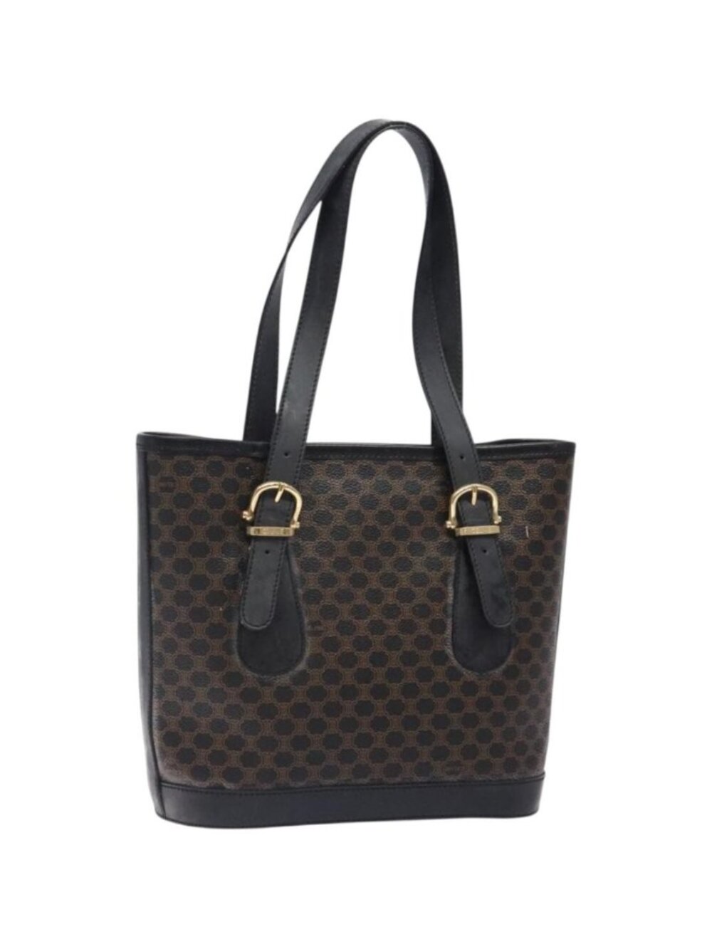 CELINE Macadam Canvas Tote Bag PVC Leather Black Gold